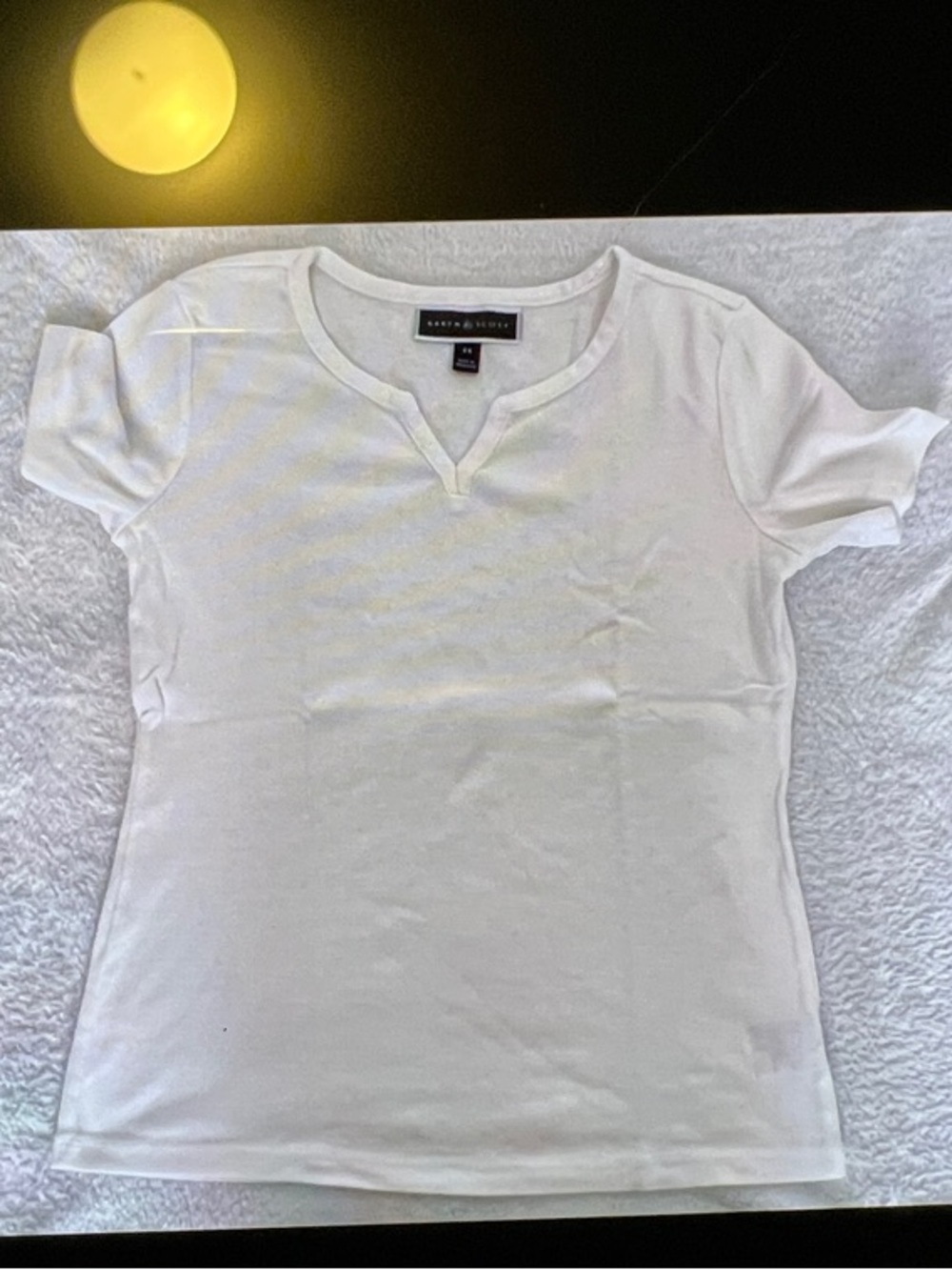 Karen Scott White Short Sleeve Notch Neck Tee